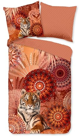 Traumschloss Satin Bettwäsche »Anakin«, Mandalas mit Tiger, Federn, orange, 155x220 & 80x80, 100% Baumwolle, atmungsaktiv & weich, mit Reißverschluss bestehend aus Kissen und Bettbezug