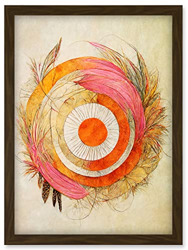Doppelganger33 LTD Abstract Dreamcatcher With Feathers In Soft Pastel Palette Artwork Framed Wall Art Print A4