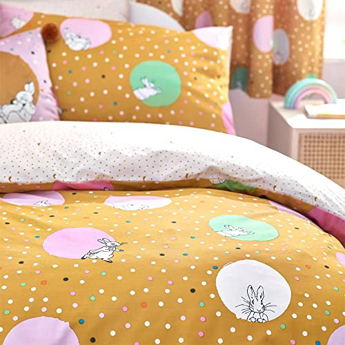 furn. Peter Rabbit™ Dotty Duvet Cover Set – Reversible Playful Polka Dot Polycotton Bedding (Ochre – Toddler – 120x150cm)