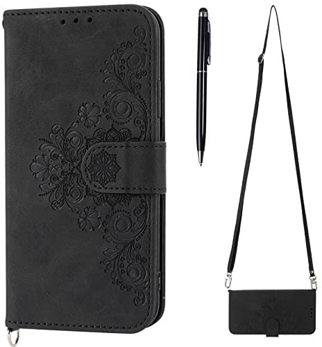 TOUCASA Compatible with iPhone 6S / iPhone 6 Case (4.7 Inch) with Adjustable Necklace Strap Cord Lanyard, PU Leather Flip Wallet Crossbody Case Shockproof Cover with Card Slots Magnetic (Black)