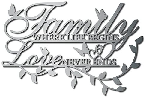 CREATCABIN Familie Wo Das Leben Beginnt Liebe Endet Nie Wortschild Metall Wanddekoration Zuhause Familie Wandkunst Dekorationen Für Wohnzimmer Schlafzimmer Küche Drinnen Draußen 11.8 x 7.9 Zoll Silber