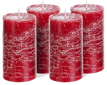 Brandsseller 4er Set Stumpenkerzen 7x18 cm – durchgefärbt & aus Paraffin – rustikale Kerzen mit langer Brenndauer – Dekokerzen für Tischdeko, Weihnachten & Feste – Bordeaux