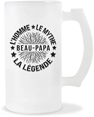 Planetee Chope de bière Beau-Papa L'homme le mythe la légende | Verre à Bière Pinte 50 cl Cadeau famille original et drôle