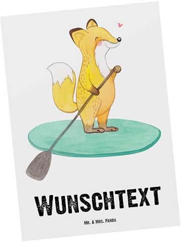 Mr. & Mrs. Panda Personalisierte Postkarte Fuchs Stand Up Paddling - Geschenke, Karte mit Namen, Bedrucken, Einladung Wunschtext, Geschenkkarte, Subben, Paddle, Boarding, Geschenk, SUB