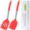Silicone Spatula Turner, Heat Resistant Slotted Spatula Solid Turner for Cooking, 2 Pack BPA Free Large Black Silicone Spatula Kitchen Utensils for Baking Non Stick Cookware, Dishwasher Safe, Red
