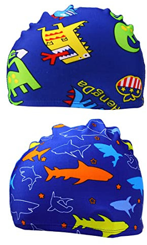 SCJJZ gorro natacion niño,gorro piscina niño,gorro piscina bebe,gorro piscina niña,Gorro de natación con orejeras acogedor para niños y niñas Gorro de tela para bebé (Monsters & Sharks)