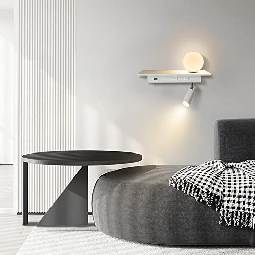 HYMELA Wandleuchte Duale Lichtquelle USB Innenwandleuchte Drehbares Leselicht Weißes LED-Ambientelicht Regal für Wohnzimmer, Schlafzimmer, Flur