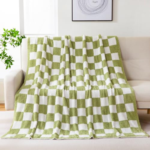 YIRUIO Überwurfdecken, Schachbrett, Queen/King Size, großes Schachbrett, kariert, Wärmer, Komfort, Plüsch, wendbar, Mikrofaser, gemütliche Dekoration für Zuhause, Bett, Couch (Salbeigrün, 203,4 x