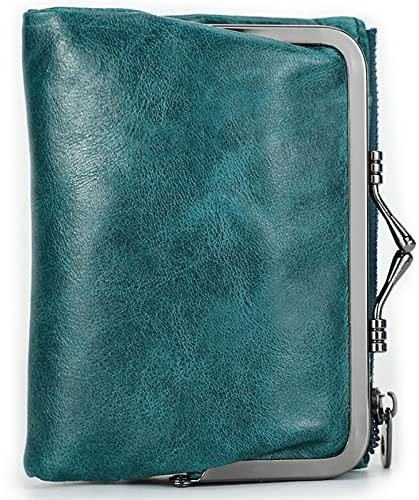 Damen Geldbeutel mit RFID Eisen-Klipp-Mode-Frauen-Ledergeldbörse mit Münzfach mit Reißverschluss,Blue,One Size