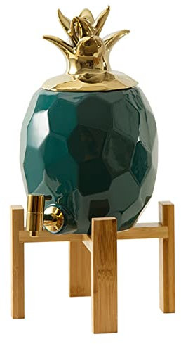 SYALEO Drink Dispenser Ceramics Beverage Dispenser Pineapple Beer Tower Dispenser Kettle Large Capacity Drink Dispenser W/Bamboo Base for Iced Tea Juice Wine Fridge Cold Kettle