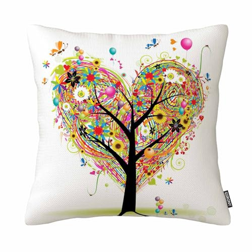 GSRONY Tree Throw Pillow Covers Heart-Shaped Tree Colorful Cushion Pillow Case Home Decor Pillowcase 18x18 Inches