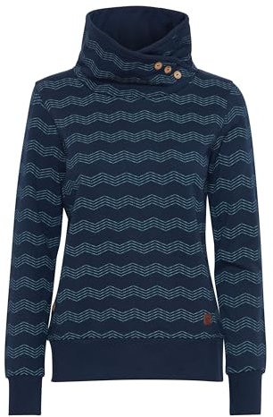 OXMO OXVernita Damen Pullover Sweater Sweatshirt mit Tubeneck Rippbünchen Baumwollmischung Regular fit, Größe:S, Farbe:Total Eclipse (194010)