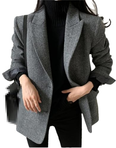 Hdhdeueh Damen Wollblazer Mantel Winter Einreiher Tasche Büro Revers Dicke Blazer Jacke