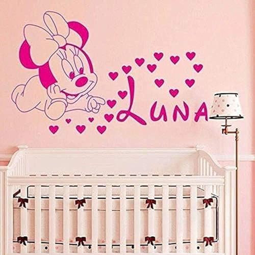 SucAda Nome Personalizzabile Topolino Minnie Adesivi Murali in Vinile Camera dei Bambini Asilo Decorazione Domestica Murale 57X36 cm