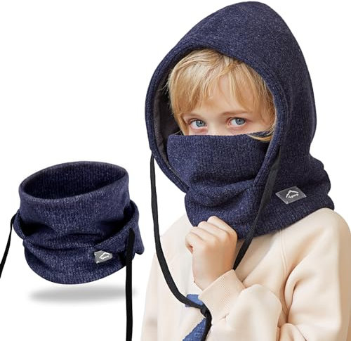 AYPOW Passamontagna Invernale in Pile Termico Bambini 4-10Anni, Maschera da Sci Termico Antivento Multifunzionale, Berretti Cappello in Pile Caldo Maglia Cappuccio Scaldacollo Sciarpa, Ragazzi Ragazze