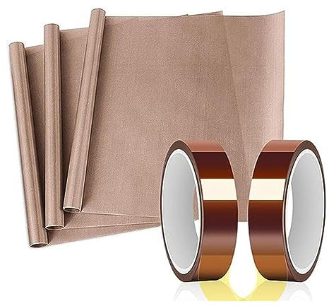 Kanylavy Hoja de PTFE de 16 x 20 pulgadas y 2 rollos de cinta térmica de 20 mm x 33 m para sublimación, cinta resistente al calor para transferencia de prensa de calor, fácil de usar