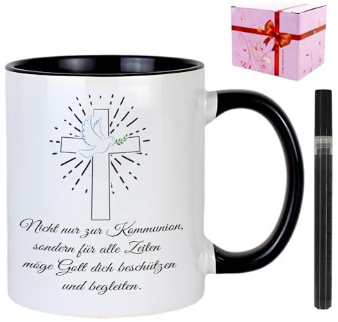 Tasse de communion, de confirmation, personnalisée, avec stylo en céramique, à monter soi-même, pour garçons et filles, colombe blanche
