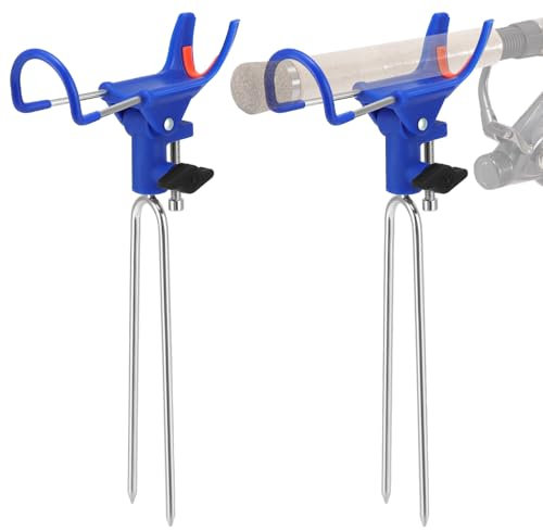 QWORK® 2 Stück Edelstahl Angelrutenhalter, 360° Verstellbarer Rutenhalter mit Gummibeschichteten