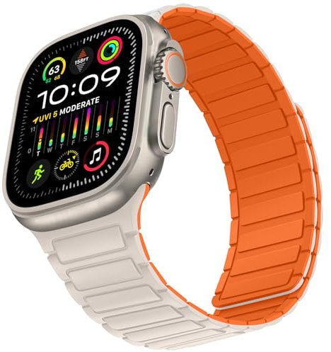 Suphart Correas Compatible con Correa Apple Watch 49mm 46mm 45mm 44mm 42mm, Correa Magnética de Silicona Suave para iWatch Ultra 2 Ultra SE Serie 10 9 8 7 6 5 4 3 2 1, Luz Estelar-Naranja