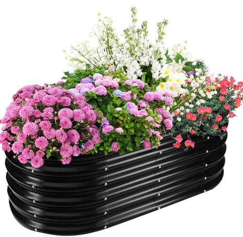 TBMLC Hochbeet aus Metall, oval, 0,4 m hoch, 1,2 m x 0,6 m groß und 0,8 mm dick, robuster Pflanzkasten für Gemüse, Blumen, Sukkulenten auf Terrasse/Garten im Freien (schwarz, 1,2 x 6 x 4,3 m)