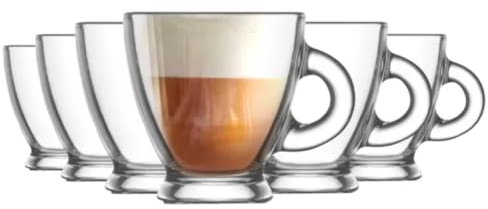 TRESV Set de 6 Tazas Transparentes de Cristal de 95 ml para Café Cortado, Espresso, Agua, Bebida y Alcohol - Aptas para Lavavajillas