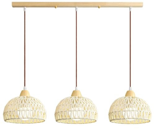 HEYUN Hängelampe Rattan 3-flammig Vintage Pendelleuchte Esstisch Einstellbar E27 Boho Geflochten Hängeleuchte Deckenlampe Rattan Für Wohnzimmer Schlafzimmer Esszimmer Küche Flur(Long)