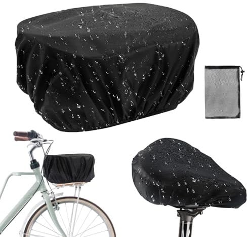 Mbsomnus Regenschutz Fahrradkorb Fahrradkorb Abdeckung Fahrradsattel Abdeckung Wasserdicht mit Aufbewahrungstasche Schwarz Regenabdeckung Korb Fahrradkorb Regenschutz für Fahrrad(2er Set)
