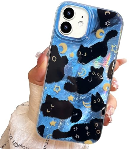buccilly Compact Case for iPhone 11 Black cat Design,Cute Trendy Soft Slim TPU Shockproof Protective Bumper Phone Cases Cover for Women Girls Aesthetic Glitter Shiny Adorable