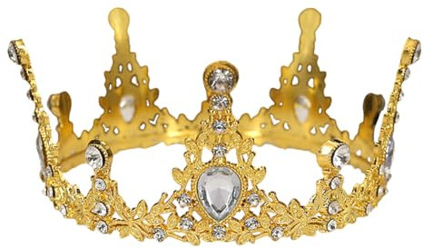 ISAKEN Mini Crown Cake Topper Decoration - Golden, Perfect Size 6cm x 12.5cm, Ideal for Birthdays, Weddings & Parties