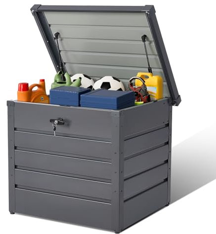 MZBDYYF Large Waterproof Garden Storage Box 600L - Lockable Outdoor Container for Tools, Toys, Cushions - Black, 165x70x62 cm