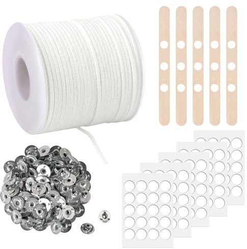 69m Kerzendocht, 19 Stränge Kerzendochte für Kerzen Docht Set Kerzendocht Baumwolle mit 100 Dochthalter Dochte für Kerzen Hochzeit DIY Weihnachtskerzen (Weiß)