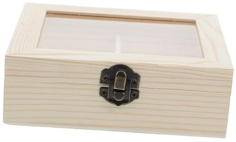 SHOWERORO Caja Organizadora Madera con Ventana Transparente y Cuatro Compartimentos Almacenamiento Multifuncional para Bolsitas Café para Cocina y Oficina