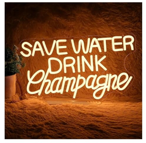 XENITE Hanging Art Neon Signs Save Water Drink Champagne Neon Signs Dimmable USB Powered Light for Bar Party Wall Decoration 24cm×42.5cm