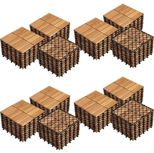 YDYAENIO Decking Tiles Interlocking Garden Floor, 108 Pieces Of Acacia Wood, Interlocking Deck Bricks, Easy To Buckle Waterproof, Garden Floor
