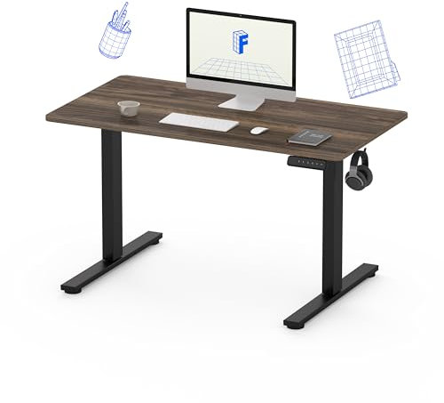 FLEXISPOT Höhenverstellbarer Schreibtisch Basic 100x60cm - Ergonomisches Sitz-Stehpult mit Haken - Memory-Handsteuerung(Walnussbraun)