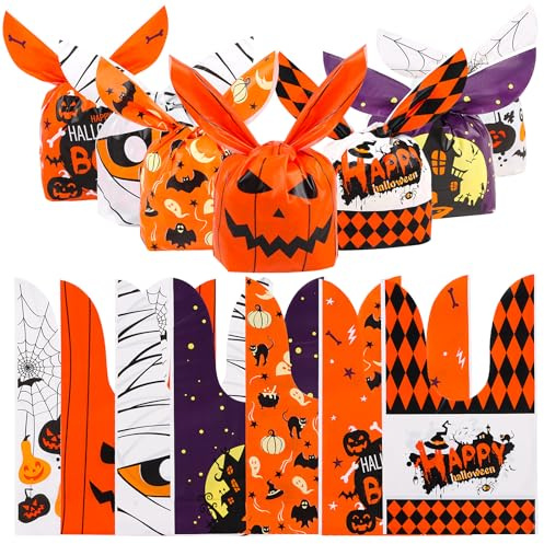 LOMIMOS 70 Stück Halloween Süßigkeitstüten mit Haserehren, Ideale Geschenktüten für Süßigkeiten Kekse und geeignet für Halloween Feiern und Partys als Geschenkverpackung