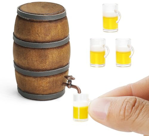 Odoria Puppenhaus Bierfass Miniatur Bierkrug: 5Stk 1/12 Maßstab Bier Fass für Garten Bauernhaus Bar Party - Mini Holzfass Alkohol - Winzig Trinken Deko Vintage Retro DIY