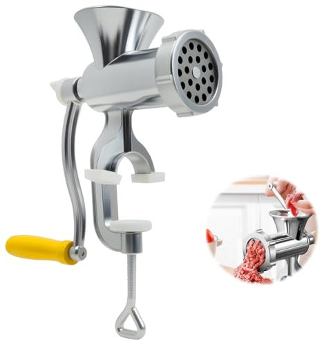 Manual Meat Grinder with Clamp for Home Kitchens, Heavy Duty Hand Crank Meat Mincer Machine Sausage Maker, Anti-Slip Stable Base for Fresh Meat, Vegetables, and Sausages