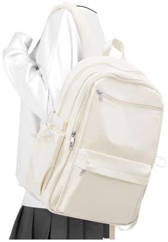 WEPOET Rucksack Beige Herren Damen mit 14 Zoll Laptopfach, Schulrucksack Jungen Mädchen Teenager Schultasche, Uni Schul Rucksack Wasserdicht mit Vielen Fächern