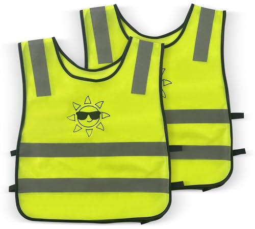 Fsaklaskdy 2 Pezzi Giubbotto di Sicurezza per Bambini, Taglia Universale Bambini 3 a 12 Anni, Alta visibilità Gilet Catarifrangente Giallo ad Alta visibilità 360° per Sport, Corsa, Ciclismo