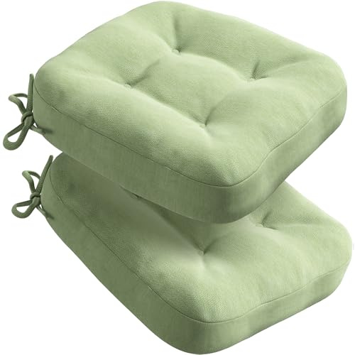 Codi Stuhlkissen 40 x 40 cm, 2er-Set, 8 cm dick, Sitzkissen Outdoor | Salbeigrün, Memory-Foam-Füllung, wasserabweisender Bezug, rutschfester Halt mit Bindebändern, für Gartenstühle und Balkon
