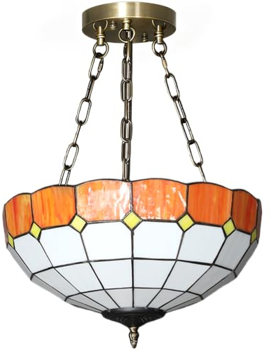 HOMCOM 34 cm Tiffany Style Ceiling Light Vintage Chandelier Orange/White | Stained Glass, 3 E27 Sockets, Semi Flush Mount Pendant Light, Living Room Bedroom Hallway, Bulbs Not Included