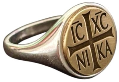 Orientalisch-orthodoxes christliches Kreuz aus 925 Sterling Silber | Versilberter Ring | Runde Siegelringe 15 x 15 mm | Ringgröße US 5-12,5 Avelaibal | WDRG_0790