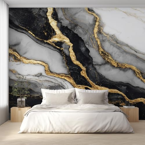 Black Gold Marble Wallpaper Black Gold, Quicksand Fluid Art Wall Paper for Bedrooms, Home Decor Photo Wallpaper for Living Room 350x256 Non-Woven Wall Mural W&49