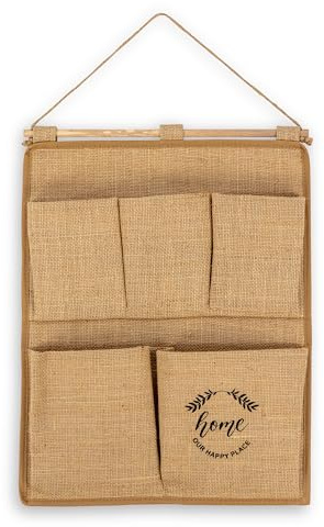 Muvax Jute Wandorganizer mit 5 Taschen 35×45 cm – Hängender Mehrzweck-Organizer für Bad, Küche, Schrank & Kinderzimmer – 100% Jute – Platzsparender, Faltbarer Wand-Aufbewahrer