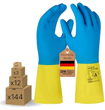 Hi5 Chem - Chemikalienschutzhandschuhe aus Naturkautschuk- Größen M, L, XL, XXL, (8, 9, 10, 11) - rutschfeste, flüssigkeitsdichte Arbeitshandschuhe mit Flockfutter - für Industrie (L, 144.0, stück)