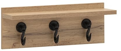Schildmeyer Regal mit Kleiderhaken Tonder 160659, schwarz matt/Eiche Landhaus Dekor, 40,2 x 14,1 x 15,7 cm