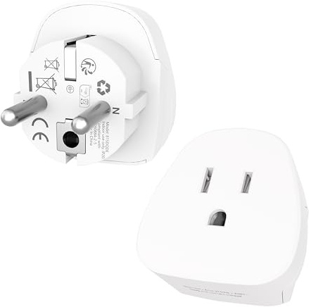 (2 piezas) Adaptador de enchufe USA a Francia - Adaptador Francia, convertidor de enchufe tipo E/F para Francia, Alemania, Italia, España, Grecia | Diseño compacto, certificado CE seguro