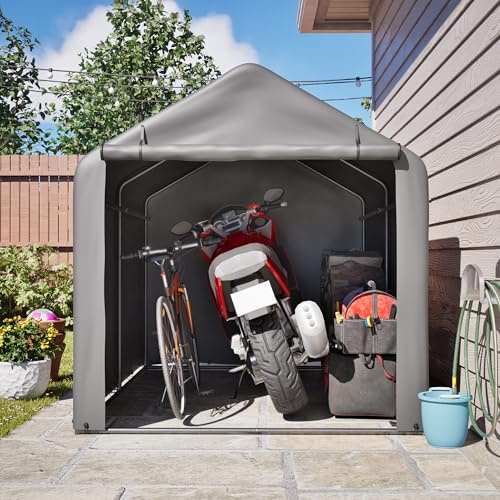 Garage à vélos 160 x 220 x 165 cm - Tente de garage avec porte enroulable, structure en acier noir revêtu par pulvérisation - Tente de stockage résistante aux intempéries pour vélos, vélos électriques
