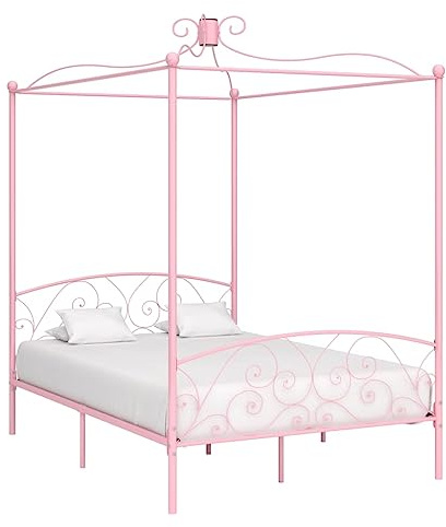 Foknhdi Himmelbett-Gestell Rosa Metall 120 x 200 cm mit Oberrahmen für Vorhang oder Moskitonetz Modernes Design Robust und Langlebig für Schlafzimmer Gästezimmer und Jugendzimmer